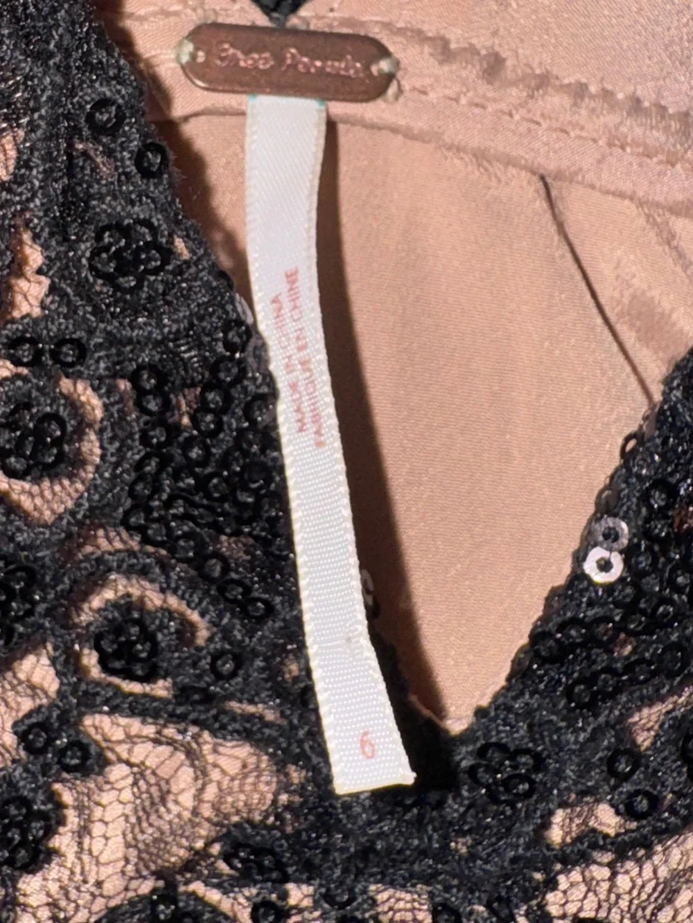 Free People Black Lace Overlay Pink Mini Dress